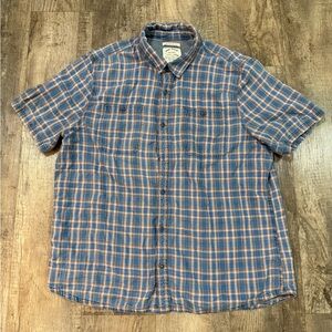 FatFace Plaid Blue and Orange Button Down Short Sleeve Shirt (Men’s XXL)
